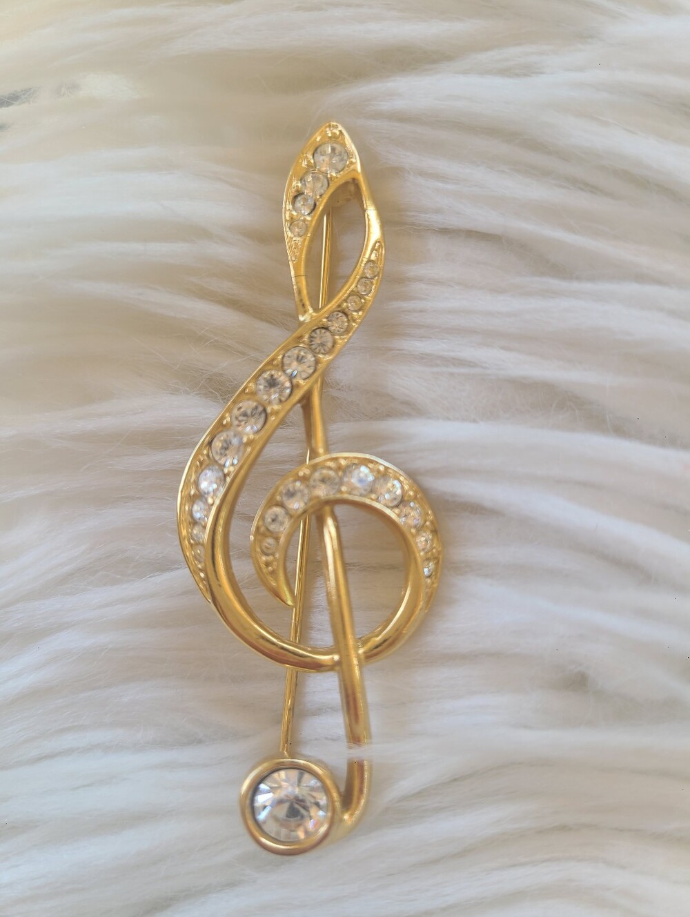 Swarovski Gold Toned Crystal Musical Treble Clef Brooch- Good Condition